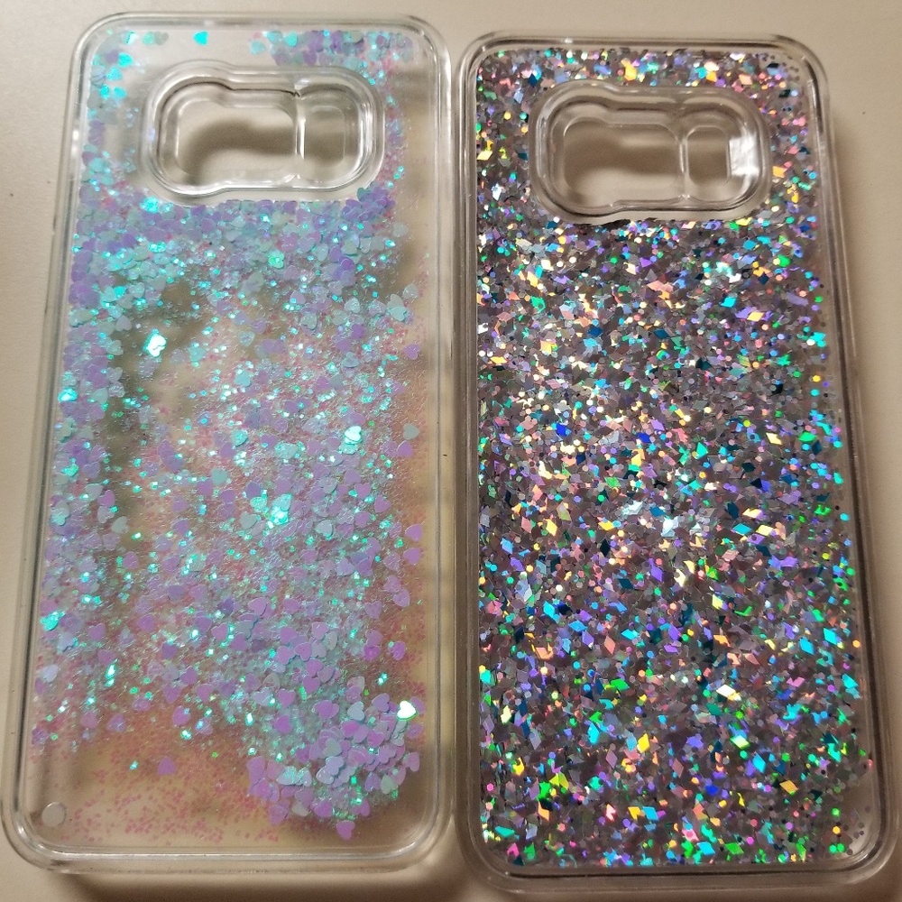 2 plastic liquid/glitter filled samsung s8+ cases